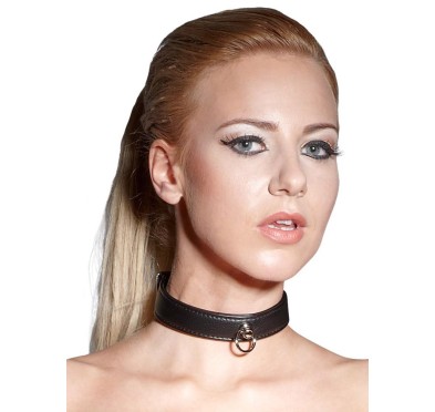 Wąska obroża choker skórzany z pierścieniem bdsm